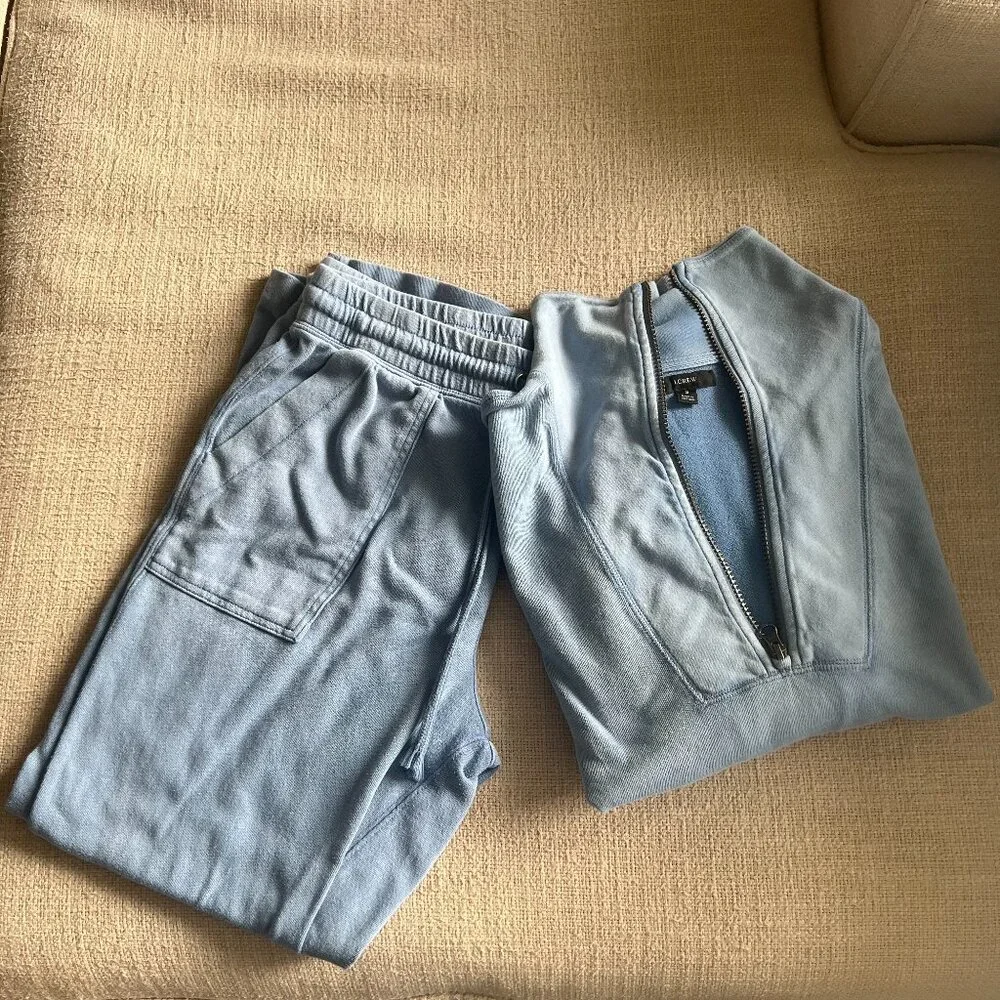 J Crew Lounge Set Quarter Zip and Sweatpants Blue Small - Picture 1 of 8